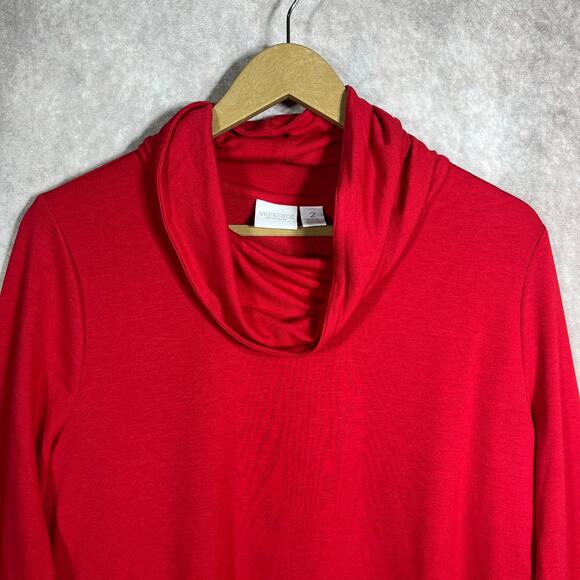 Weekends By Chico's Top Womens Size 2 US Large Red Cowl Neck Long Sleeves Casual - Picture 2 of 9